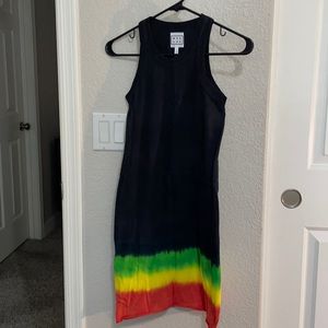 Black bodycon dress with Rasta colored hem. Women’s size small.